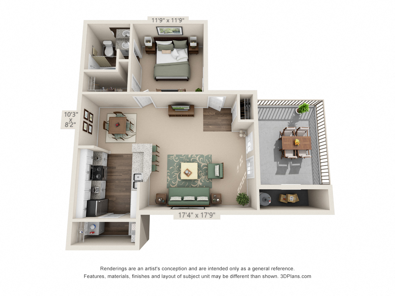 Floor plan for 1 bed, 1 bath, 824 sqft